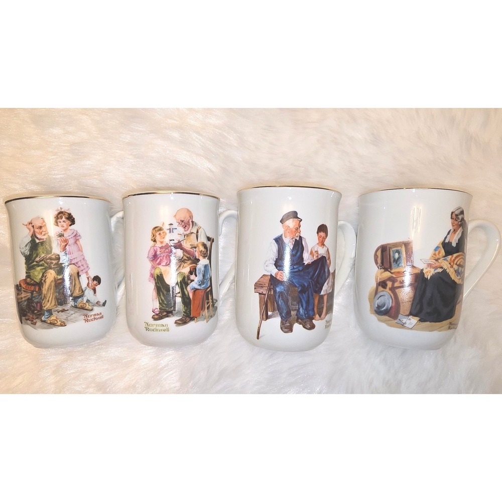 Set of 4 Norman Rockwell Museum Coffee Mugs -‎ 1982 Series